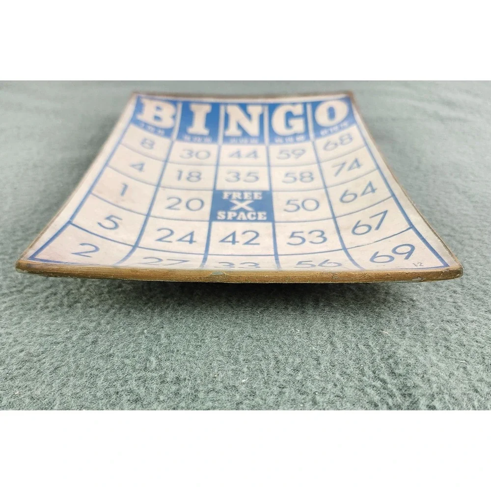 Vintage Look Blue Bingo Card Side Plate Trinket Dish Passport Collection